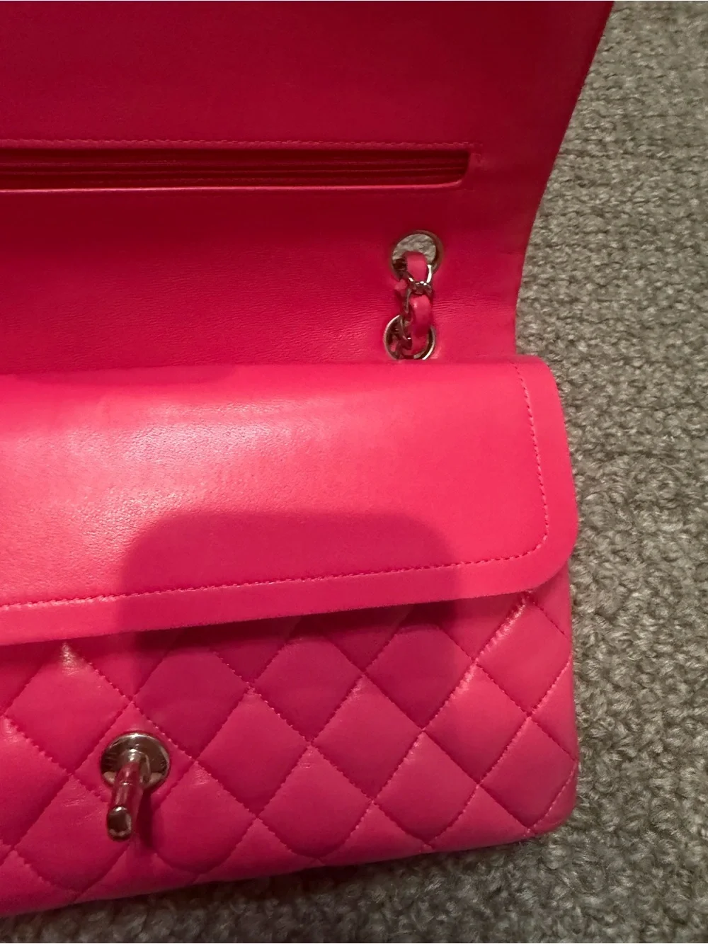 Chanel Classic Flap Bag in rare Hot Pink - Quilted Lambskin Leather Shoulder Bag